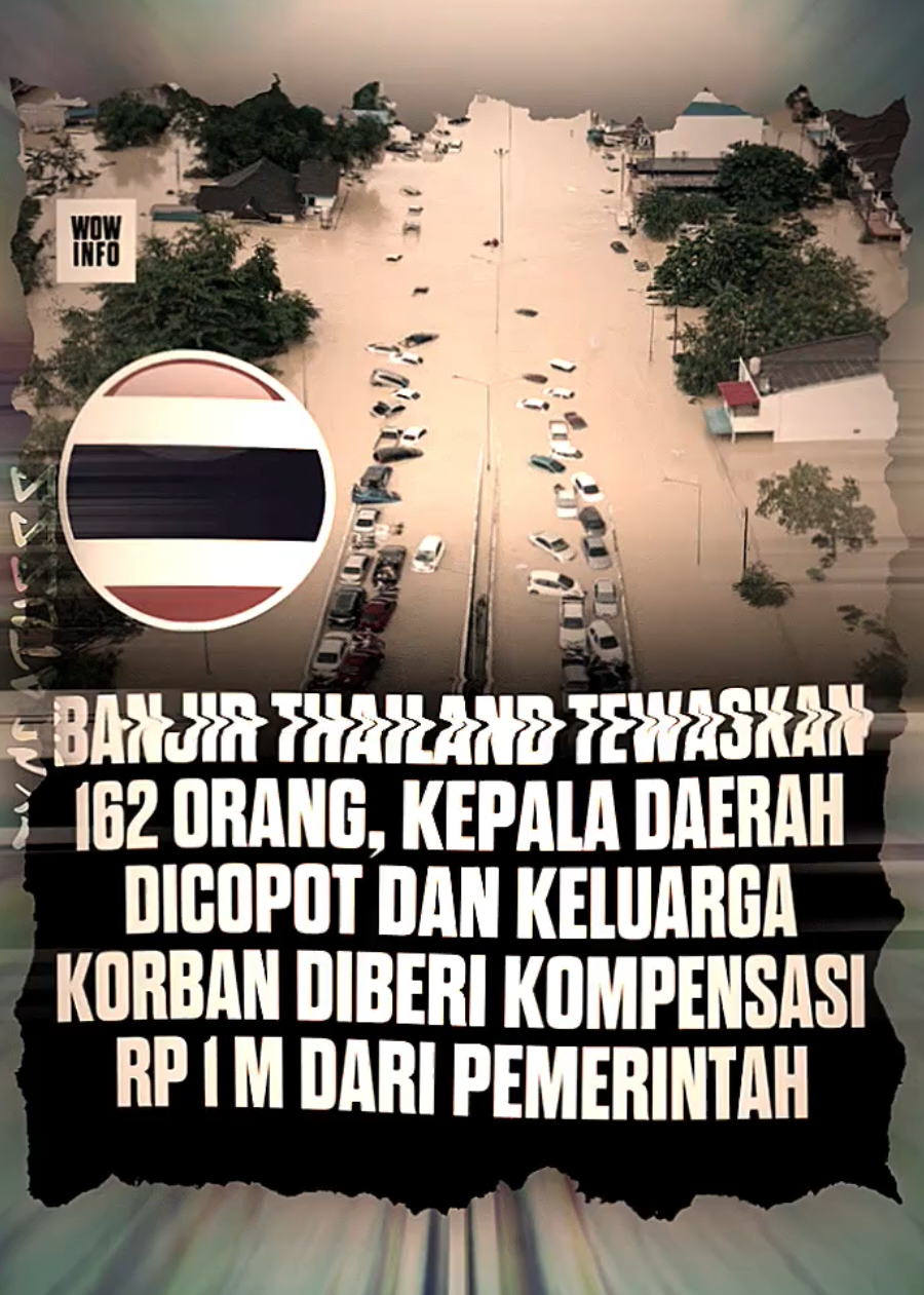 Bencana banjir parah di Thailand Selatan menewaskan 162 korban jiwa, memicu pencopotan sejumlah kepala daerah, dan membuat Pemerintah Thailand menjanjikan kompensasi hingga Rp1 Miliar bagi keluarga korban sebagai bentuk pertanggungjawaban atas dampak kerugian yang tak terhindarkan. #BanjirThailand #BencanaAlam #KompensasiKorban #PencopotanPejabat #TragediAsia