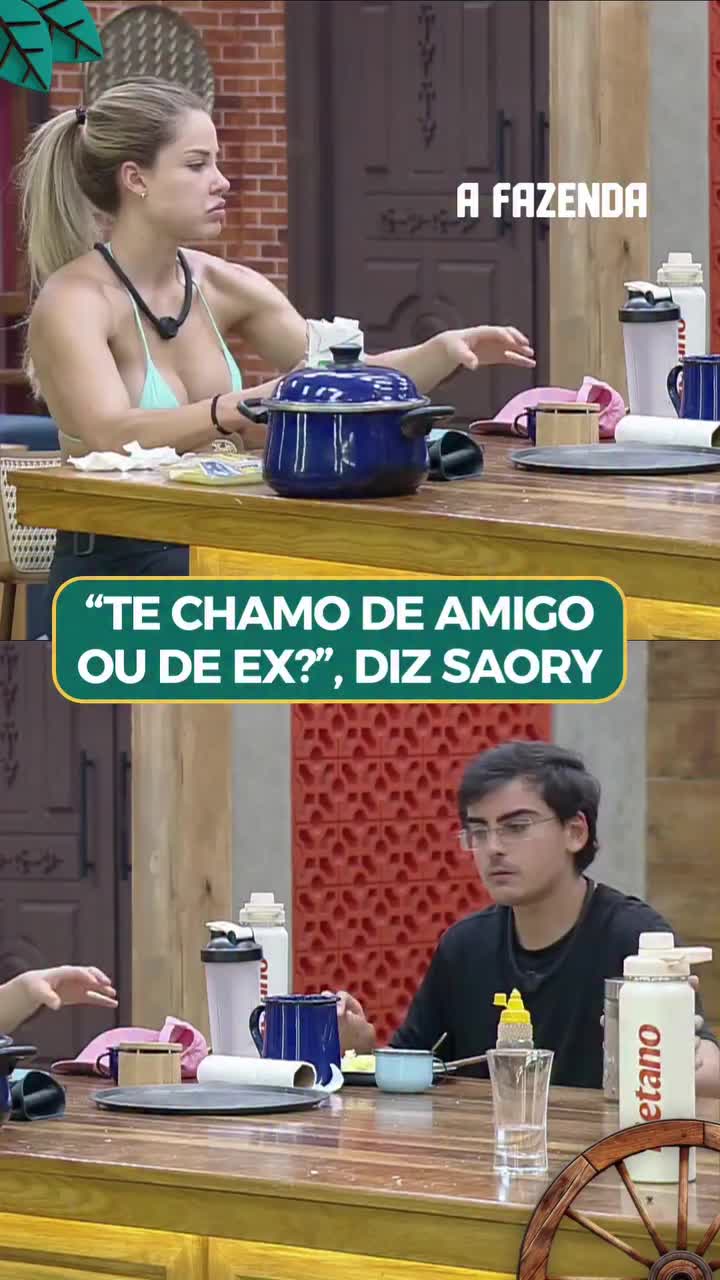 Eita! 👀 Depois de Tàmires causar um atrito entre Saory (saorycardoso) e Dudu (dudu_camargooficial) no Apontamento de domingo (30), a cirurgiã-dentista passou a se referir ao apresentador como amigo. “Você prefere que eu te chame de amigo ou de ex?”, questionou a peoa durante o café da manhã 😮 Acesse RecordPlus.com para assistir à transmissão 24 horas de #AFazenda com seis sinais exclusivos 🔥