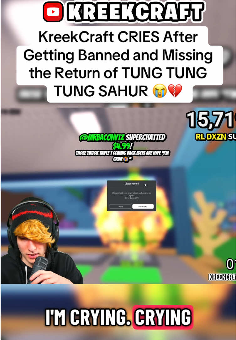 KreekCraft CRIES After Getting Banned and Missing the Return of TUNG TUNG TUNG SAHUR 😭💔 #kreekcraft #roblox #tungtungtungsahur #robloxfyp #robloxtiktok 