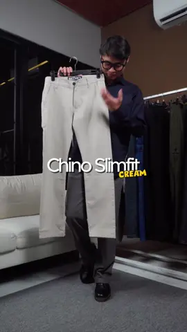 Try On celana Chino Slimfit Cream ✨ . #chinos #chinopants 