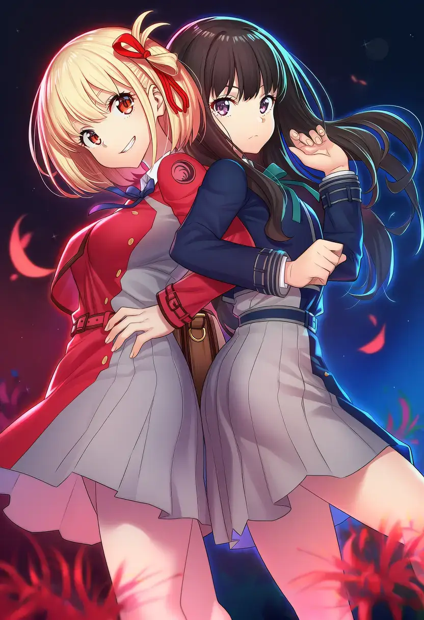 無邪気な笑みと、静かに寄り添うまなざし。 錦木千束と井ノ上たきな、ちがう生き方がひとつの温度で結ばれていく。 手を伸ばせば届く距離に、言葉より確かな想いがある。 ふたりの絆は、強さと優しさが溶け合う光になる。 2枚目はいつものです。 #錦木千束 #井ノ上たきな #リコリスリコイル #催眠 #2枚目注意 