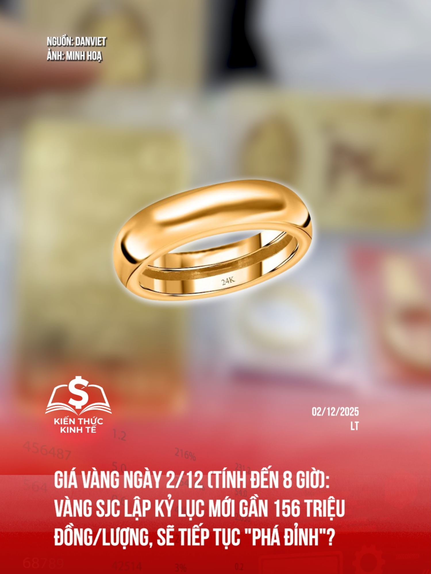 Giá vàng ngày 2/12 (tính đến 8 giờ): Vàng SJC lập kỷ lục mới gần 156 triệu đồng/lượng, sẽ tiếp tục 