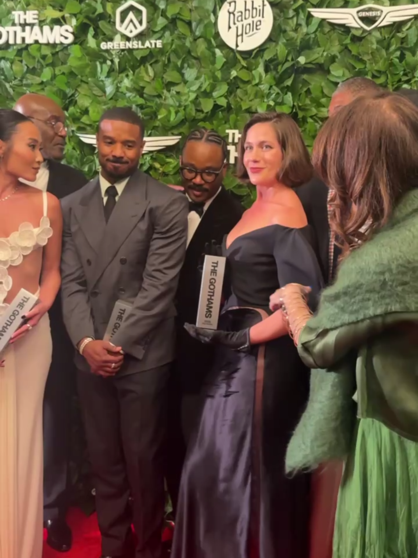 The cast of #Sinners poses together after receiving the Ensemble Tribute at the #GothamAwards