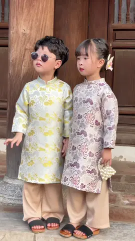 Bộ sưu tập áo dài gấm hoạ tiết lân mây cho bé trai bé gái #fbaby #xuhuong #hottrend #aodai #tet 