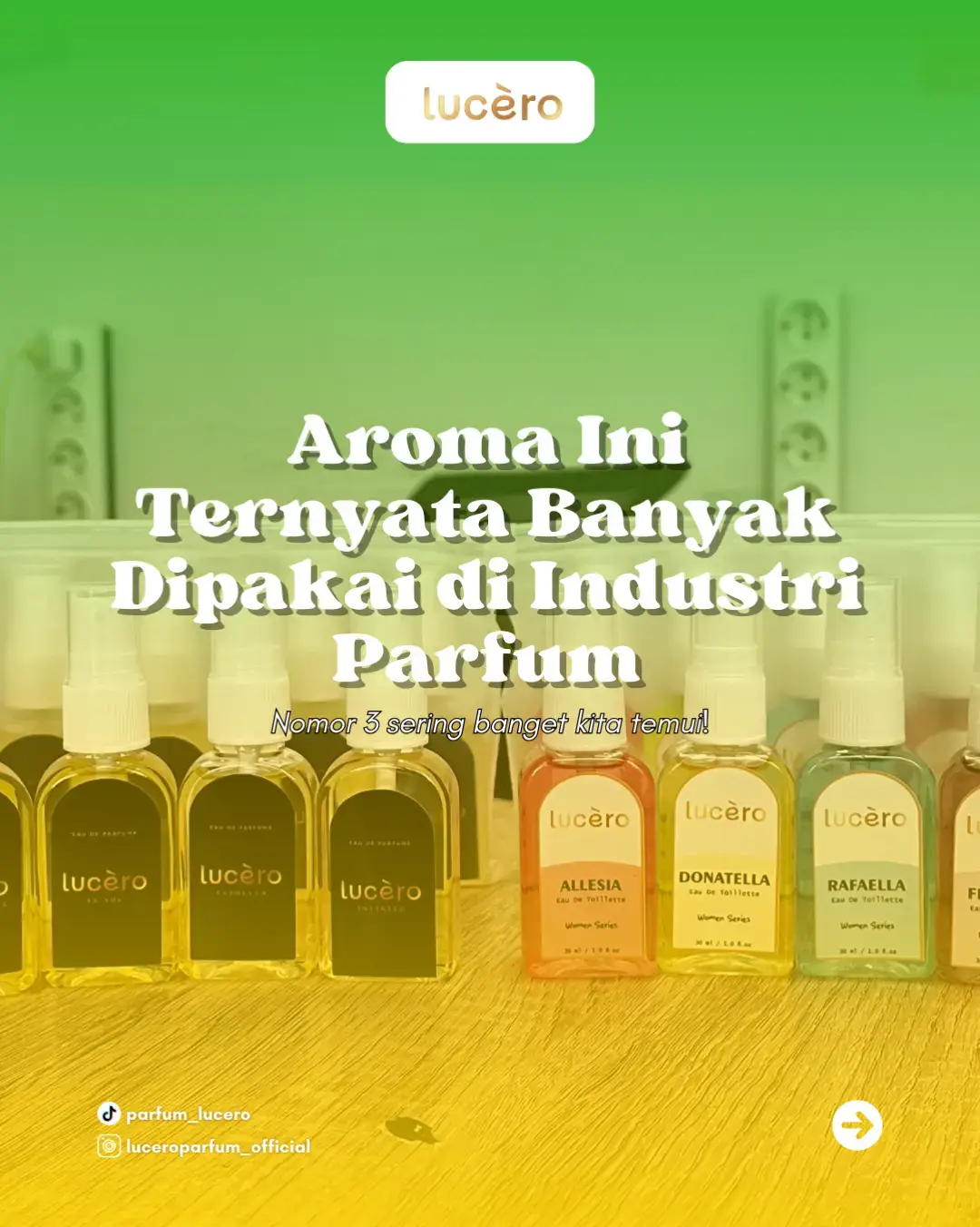 Aroma-aroma ini ternyata diam-diam jadi andalan di industri parfum! ✨ Mulai dari yang segar, manis, sampai yang warm—semuanya punya karakter unik yang bikin parfum makin berkesan. Nomor 3 pasti sering banget kamu temui di berbagai brand parfum populer! 👀💛 Yuk cari tahu aroma apa aja yang sering dipakai dan mungkin jadi favoritmu juga lewat Lucero Parfum 💋✨ Temukan aroma menawan milikmu lewat DM kita 😍☝🏻 #parfumviral #parfum #luceroparfum #viral #fyp  