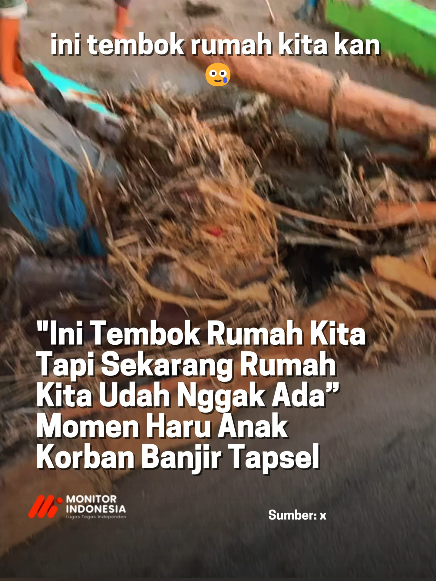 Momen pilu terekam saat seorang anak berdiri di depan sisa reruntuhan sambil berkata, “Ini tembok rumah kita kan? Tapi sekarang udah nggak ada rumah kita.” Banjir bandang yang melanda Tapanuli Selatan merenggut bukan hanya harta, tapi juga rasa aman dan tempat bernaung ribuan warga. #banjir2025🌊 #banjirtapanuli #banjir #infoterkini #monitorindonesia