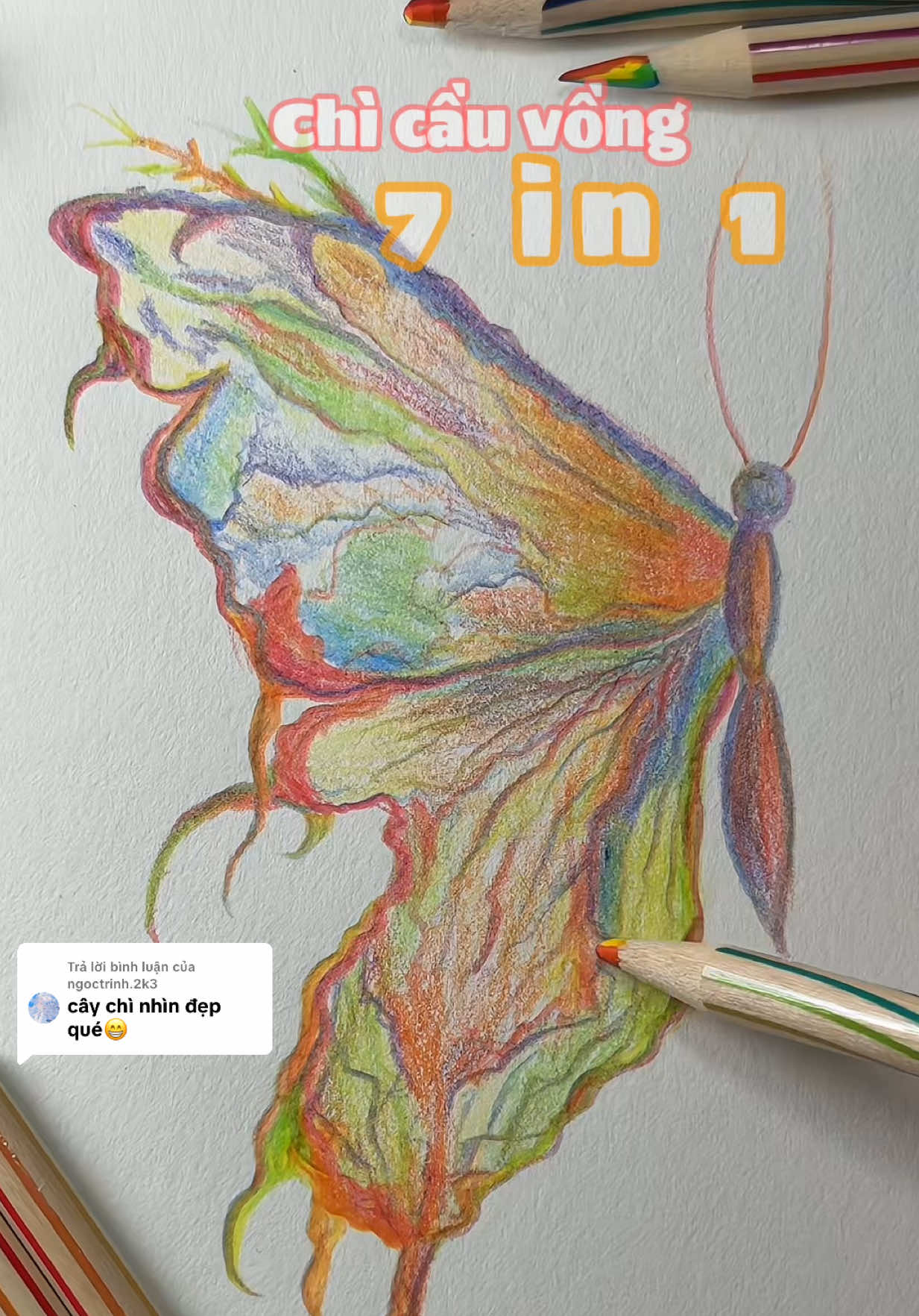 Trả lời @ngoctrinh.2k3   HÀNG VỀ - Vẽ bướm bằng 1 Chì màu cầu vồng lõi 7 màu giá ngon quá nè, mua nhanh trước khi tăng giá 🎀 #yexitovidame #mauchi #drawing #multicolor #LearnOnTikTok 
