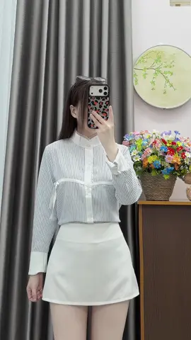 Áo sơ mi kẻ sọc mix ren  #aosomi #thoitrangnu #phoidoxinh #outfit #xuhuong 