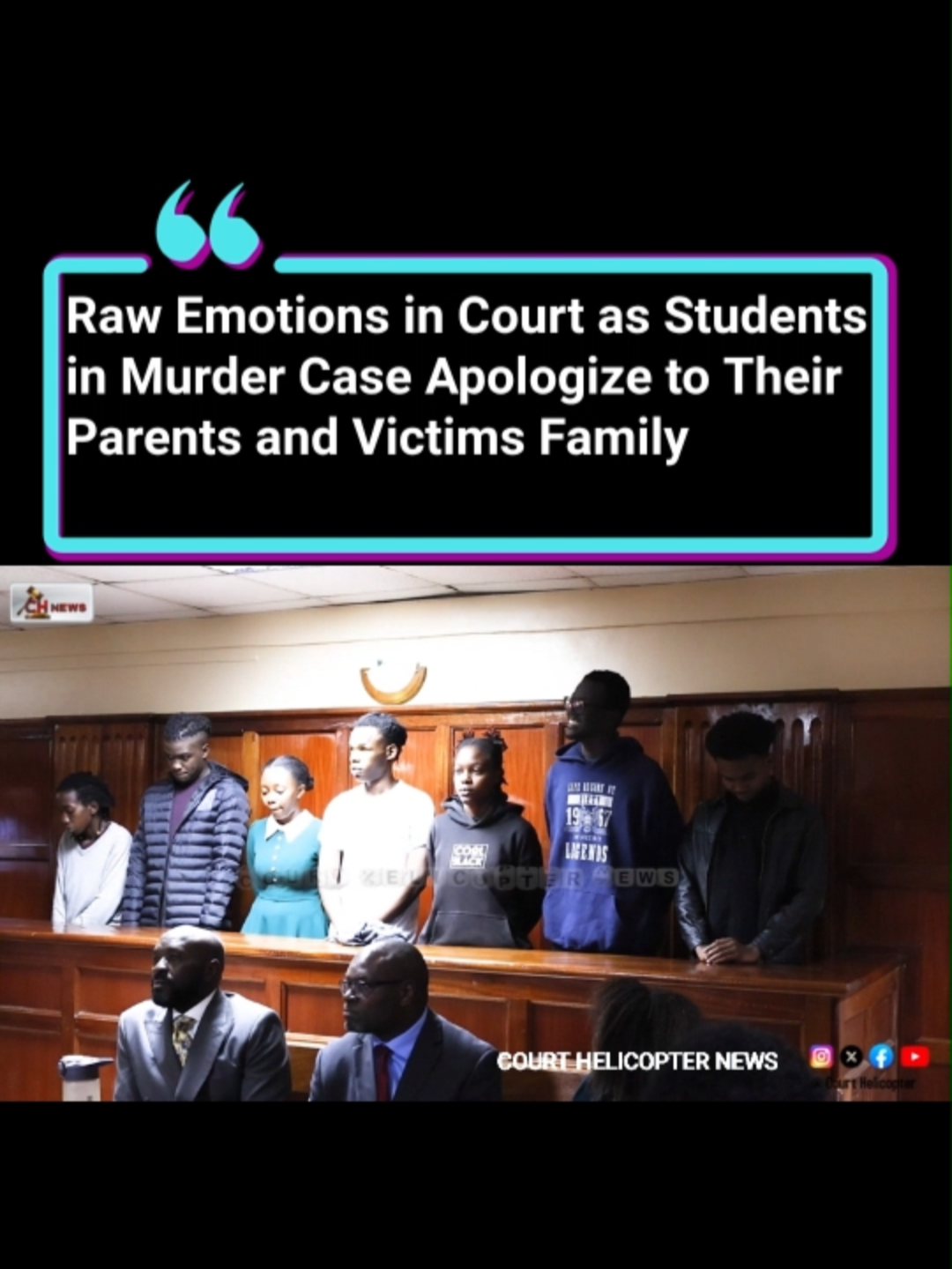 Raw Emotions in Court as Students in Murder Case Apologize to Their Parents and Victims Family Raw emotions filled the courtroom as the students previously detained in connection with the Daystar University death case  apologized to their parents and to the family of the late Lonah Kathambi. Chief Magistrate Dolphina Arego turned the moment into a brief lesson, allowing the parents to speak to their children and ensuring the students understood the gravity of the situation they nearly found themselves in due to alcohol.