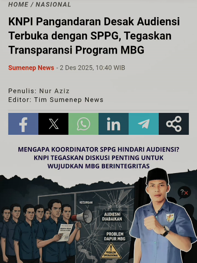 Ada Apa Dengan Koordinator SPPG Kabupaten Pangandaran? KNPI Pangandaran berulang kali meminta audiensi dengan Koordinator Satuan Pelayanan Pemenuhan Gizi (SPPG) untuk bahas dugaan adanya beberapa Problem di Dapur Makan Bergizi Gratis (MBG). Tapi hasilnya? DIABAIKAN! Sikap 