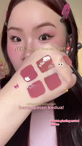 new muted shades nya wardah glasting warnanya cakep cakepp bgtt plsss 🥹💘 kira-kira kamu paling naksir sama shade yg mana?  kalian bisa cekottt ini di tiktokshop tgl 5 desember ya!!! 🗓️‼️💕 #glastingmuted #wardahglasting #wardahmutedlips #mutedlips #mutedmakeup @Wardah Beauty Official 