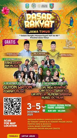 Pasar Rakyat Jawa Timur  3-5 Desember 2025, di Stadion Merah Putih, Ngoro, Jombang dimeriahkan oleh 3 Desember: Fakedopp 4 Desember: Guyonwaton 5 Desember: Cak Sodiq dan OM New Monata  ACARA INI GRATISS!!! #guyonwaton #eventjombang #jombang #jombang24jam #infojombang 