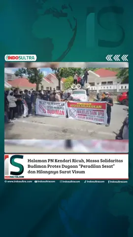 Halaman PN Kendari Ricuh, Massa Solidaritas Budiman Protes Dugaan “Peradilan Sesat” dan Hilangnya Surat Visum ‎ ‎Indosultra.com, Kendari – Suasana di halaman Pengadilan Negeri (PN) Kendari Kelas IA mendadak memanas pada Senin (1/12/2025). Puluhan massa Solidaritas Keadilan Budiman menggeruduk gedung pengadilan, memprotes keras proses hukum yang menjerat Budiman dalam kasus dugaan pelecehan seksual. ‎ ‎Aksi yang berlangsung sejak pagi itu menjadi sorotan setelah mencuat dugaan hilangnya surat visum dalam berkas perkara Budiman. Massa menilai, lenyapnya dokumen penting tersebut adalah kejanggalan serius dan diduga kuat sebagai bentuk manipulasi maupun intervensi terhadap proses peradilan. ‎ ‎Para demonstran, yang didominasi mahasiswa dan masyarakat, memenuhi halaman dan depan pintu masuk PN Kendari sambil membawa sejumlah spanduk protes, salah satunya bertuliskan “Menolak Peradilan Sesat Perkara Budiman.” Kondisi itu menyebabkan lalu lintas di sekitar lokasi sempat lumpuh total. Selengkapnya di indosultra.com #indosultracom 