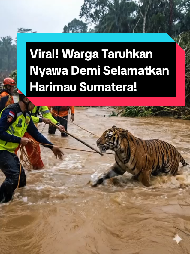 Viral! Warga Taruhkan Nyawa Demi Selamatkan Harimau Sumatera! #banjiraceh  #harimausumatra  #bencanaalam  #beritaaumatera #fyp