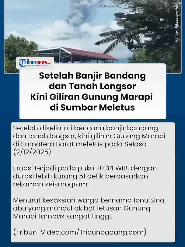 Gunung Marapi di Sumatera Barat Kembali Meletus dengan Durasi 51 Detik, Warga Kolom Abu Tinggi #gunungmarapi #sumaterabarat #beritaterkini #tiktokberita