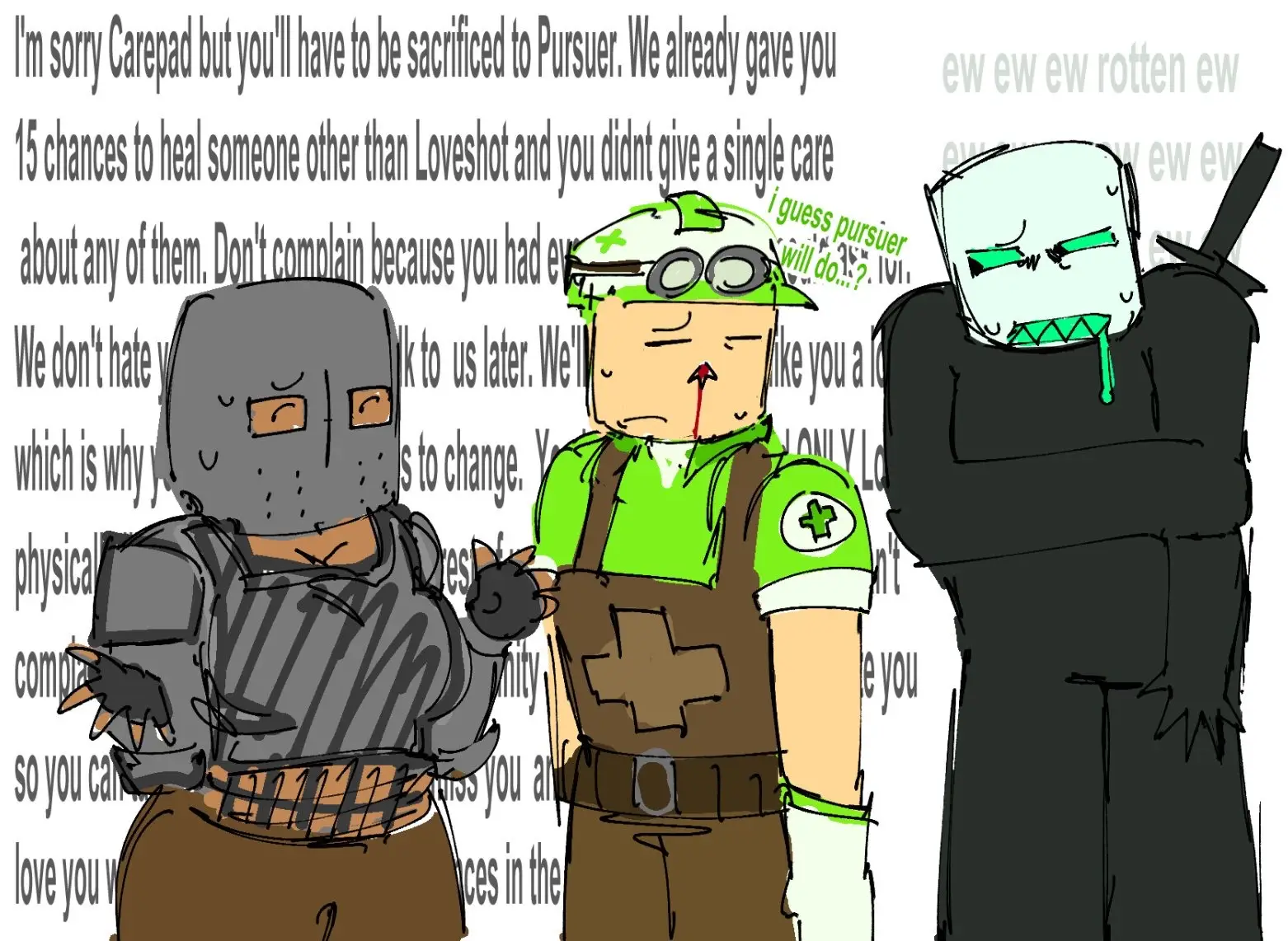 no one will get the niche epic medias block’s speech comes from…. but you will in due time. also say hi to cloak caretaker theyre sickly icky yucky. 35% carepad’s fault too. #dieofdeath #dieofdeathroblox #roblox #robloxart #dod