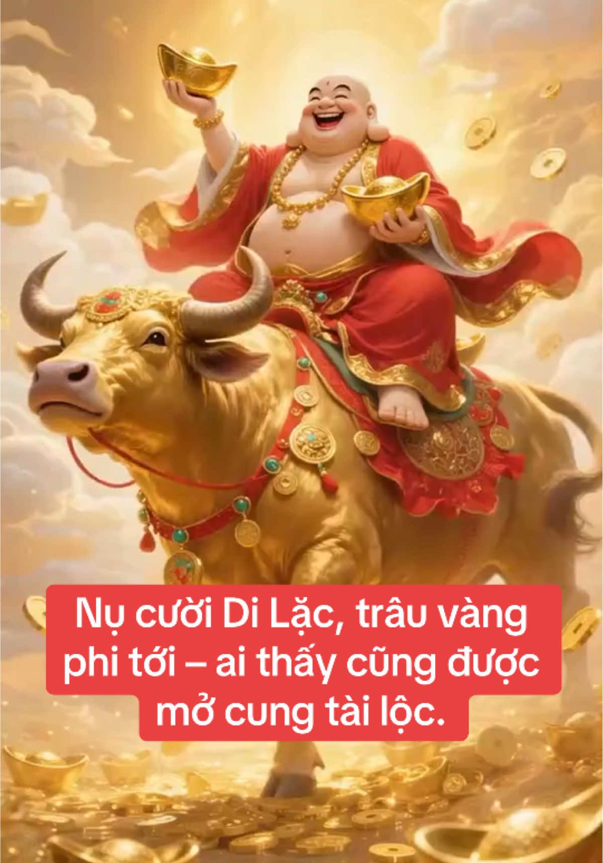 Phật Di Lặc tượng trưng hoan hỷ, trâu tượng trưng sức bền – khi hai biểu tượng hội lại, vàng bạc kéo đến, vận may nở rộ.#Phongthuy 