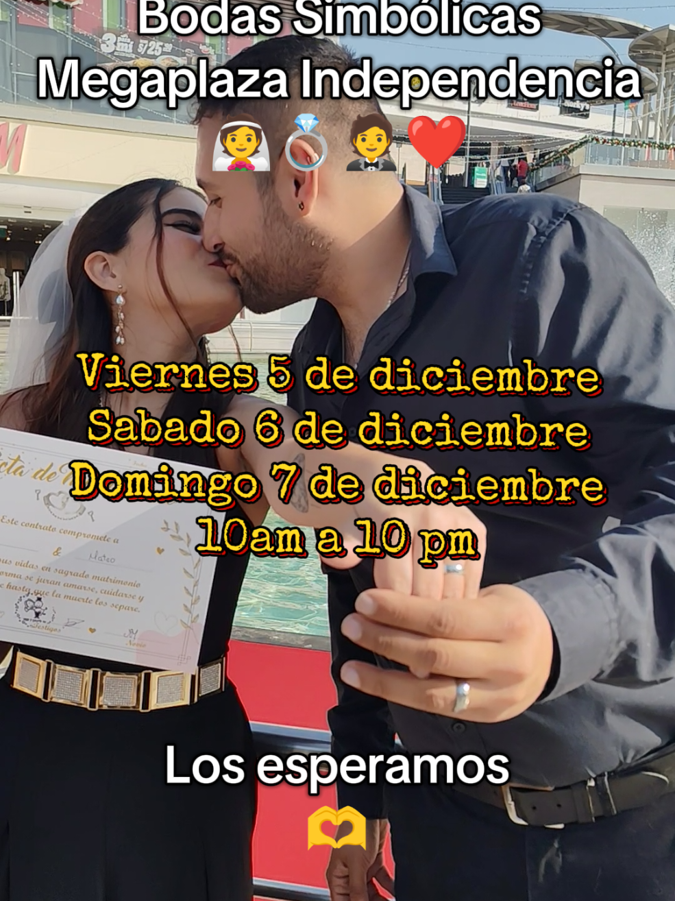 Megaplaza independencia 👰💍🤵❤️ Ven y Casate Simbólicamente del 5 al 7 de diciembre de 10 am a 10 pm 🫶 Los esperamos al frente de la pileta principal ✨ #boda #bodas #bodasimbolica #megaplaza #megaplazaindependencia 