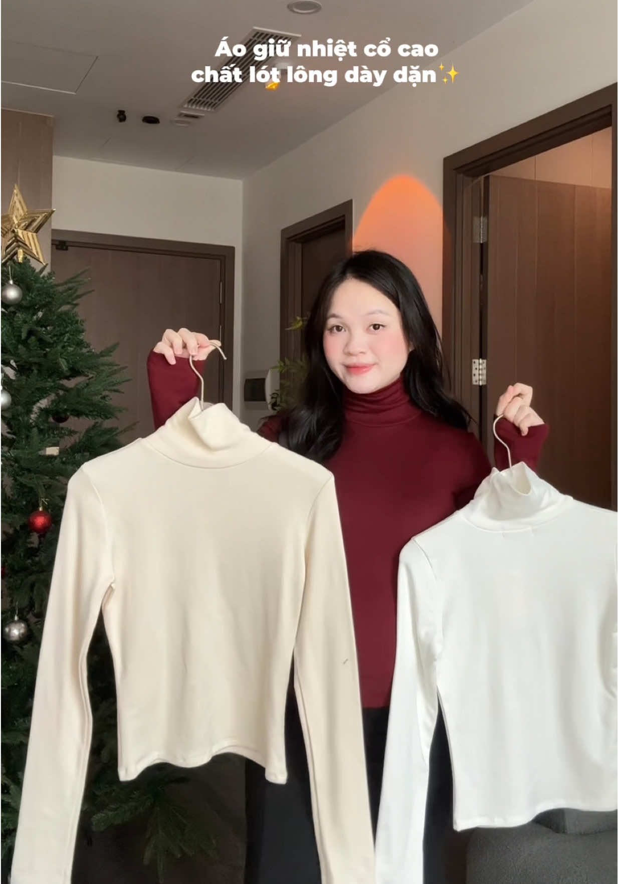 Áo giữ nhiệt cổ cao lót lông dày dặn✨#huongtranreview 
