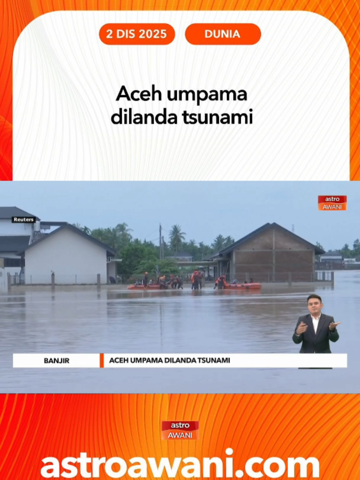 Prof. Teuku Meurdani Syam sifatkan banjir Aceh sejak 18 Nov seperti tsunami, dengan beberapa daerah terputus hubungan dan ribuan mangsa terjejas. #AWANI745 #AWANInews