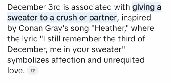 12/03-Give a Sweater or a jacket to ur partner, best friend, or crush, or someone u love.  #december3rd #fyp #viral #viral #followme 