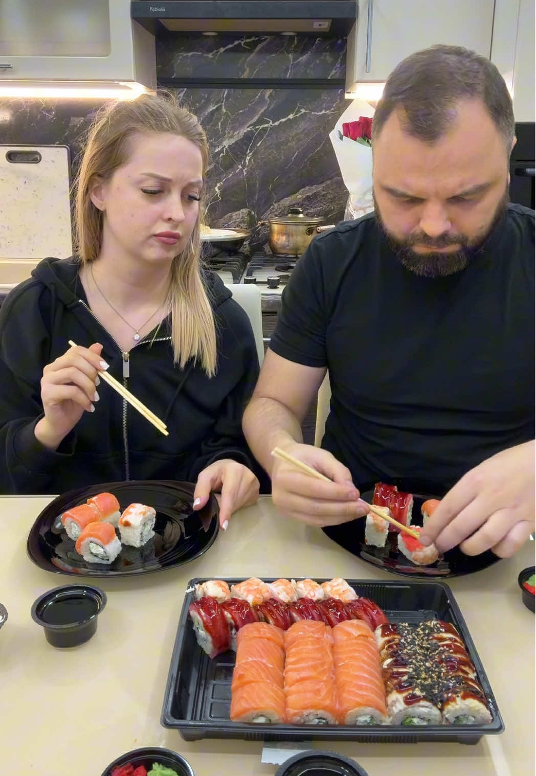 she took ONE sushi… then took them ALL 😂🍣