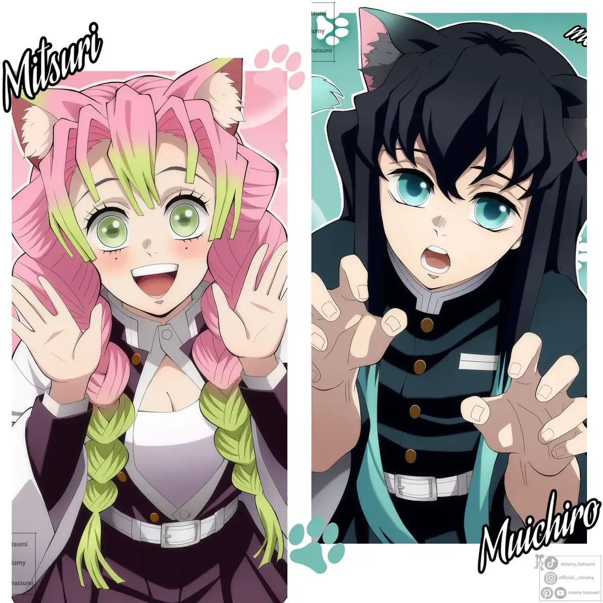 Welcome back to another new piece of art I created .  Muichiro and Mitsuri welcome you to participate in this trend 💖😺 .  .  Feel free to use the image; it's yours, guys. You'll find it on Instagram and Pinterest if you .want. Thanks for your support .  .  I hope you like it, and I'll see you in another !new piece of art. Stay tuned 💕 #mitsuri #muichiro #demonslayer #art #tiktok @TikTok 