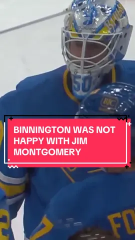 Jordan Binnington appeared to say some words to Blues HC Jim Montgomery after being pulled halfway through the 1st period.