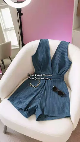 Trendy V-Neck Sleeveless Terno for Women #womensdress #fyp #casualoutfits #terno #vnecktop 