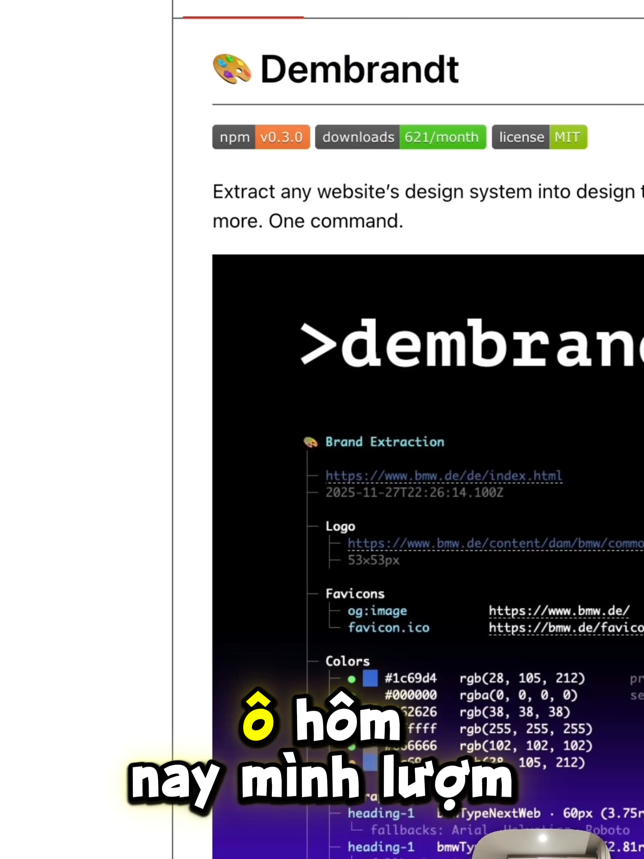 Sử dụng #dembrandt để extract design system của 1 website rồi sử dụng #frontendskill trong #claude hoặc #droid để dễ dàng tạo ra giao diện giống website mà mình thích.  Cái combo này tiện quá các bạn ạ.