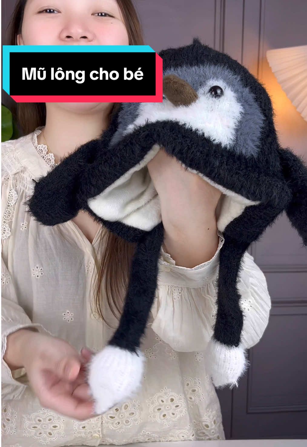 Mũ lông mềm mịn ấm cho bé, hình chú chim cánh cụt xinh xỉu #mulongchobe #mumuadongchobe #muchobe #muxinhchobe #xuhuong 