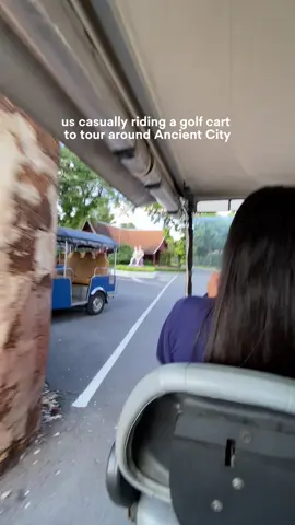 us casually riding a golf cart to roam around Ancient City! Ang lawak naman kasi veh! Book this in Klook and get discounts using my code 𝗘𝗩𝗘𝗥𝗬𝗗𝗔𝗬𝗟𝗛𝗘𝗜𝗞𝗟𝗢𝗢𝗞 #T#ThailandAncientCity #klookkreator #Bangkok
