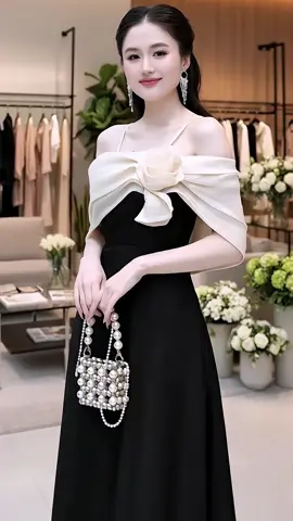 ( Có Mút & Dây Vai) - Đầm Xinh Dự Tiệc và Đi Chơi Trễ Vai PHỐI TƠ MÀU KEM HAI TẦNG ĐÍNH HOA TRƯỚC Dáng Dài Qua Gối #vaydutiec #vayxinh #vaydangdai #vaytrevai #xuhuong 