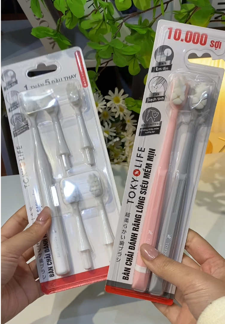 set 2 bàn chải tặng 5 đầu thay+ 1 thân dùng siêu thích