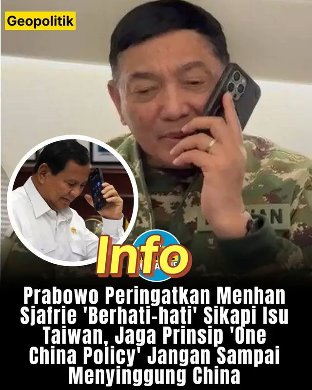 Prabowo Ingatkan Menhan Sjafrie Soal Isu Taiwan : Jangan Sammpai Menyinggung China Dalam Sambungan Telepon Prabowo Subianto menyampaikan arahan strategis kepada Sjafrie Sjamsoeddin mengenai sikap Indonesia dalam menghadapi isu geopolitik Tiongkok dan Taiwan, menekankan pentingnya kehati-hatian dalam bermanuver di ranah publik. Prabowo menginstruksikan perlunya menjaga hubungan baik dengan Tiongkok sambil menegaskan kembali posisi Indonesia yang konsisten pada kebijakan Satu Tiongkok. Ia secara eksplisit menyatakan: 