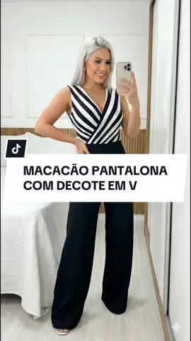 Macacão Feminino Pantalona com Decote em V #tiktokshopblackfridaybr #TikTokShop111BR #modafeminina 