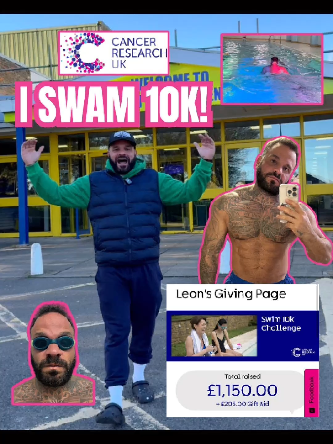 10K SWAM. £1,150 RAISED. What a journey. 🏊‍♂️💗 From the early mornings… To the cramp halfway through… To that moment where you question why you ever thought this was a good idea 😅 I pushed through every length for something bigger than myself. This wasn’t about fitness or a challenge for the sake of it. It was for the people fighting, the families affected, and those we’ve lost. 💗 Thank you again for all the support, every message, every donation, and every bit of encouragement helped me get through this. This is the journey of my 10K swim. 🙏💗 #Swim10KChallenge #CancerResearchUK #ProudMoment