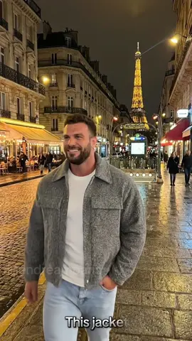 Most Handsome Guy 💪 Paris streets Eiffel Tower view wearing this perfect jacket find it on shop 🗼🧥 #model #handsomeman #men #fashion #tiktokshop 