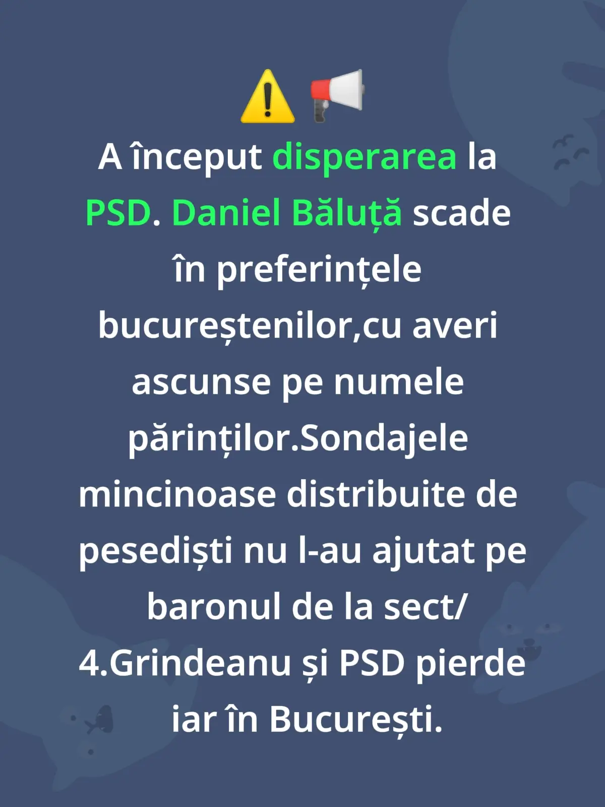 Grindeanu este disperat. Băluță nu este dorit de bucureșteni, cu toate sondajele mincinoase ale PSD. A început disperarea la PSD. Daniel Băluță scade în preferințele bucureștenilor, care s-au săturat de blocuri în cimitire și de averi ascunse pe numele părinților. Sondajele mincinoase distribuite de pesediști nu l-au ajutat pe baronul de la 4. Toate atacurile la adresa lui Cătălin Drulă, comandate cu bani grei, nu și-au atins scopul. Cătălin Drulă crește, Băluță este pe tobogan. Iar pe Grindeanu l-a apucat disperarea. PSD pierde iar în București, românii le transmit din nou mesajul că așa nu mai merge. Și pesediștii tot nu înțeleg. @Romania @TikTok Romania @călin.georgescu.real @calin.georgescu.real @GEORGE SIMION #fyp #ro #live #on #follow 