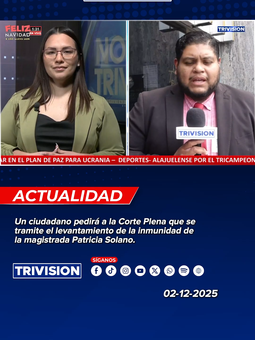 🔴 #NoticiasTrivisión | Un ciudadano pedirá a la Corte Plena que se tramite el levantamiento de la inmunidad de la magistrada Patricia Solano.