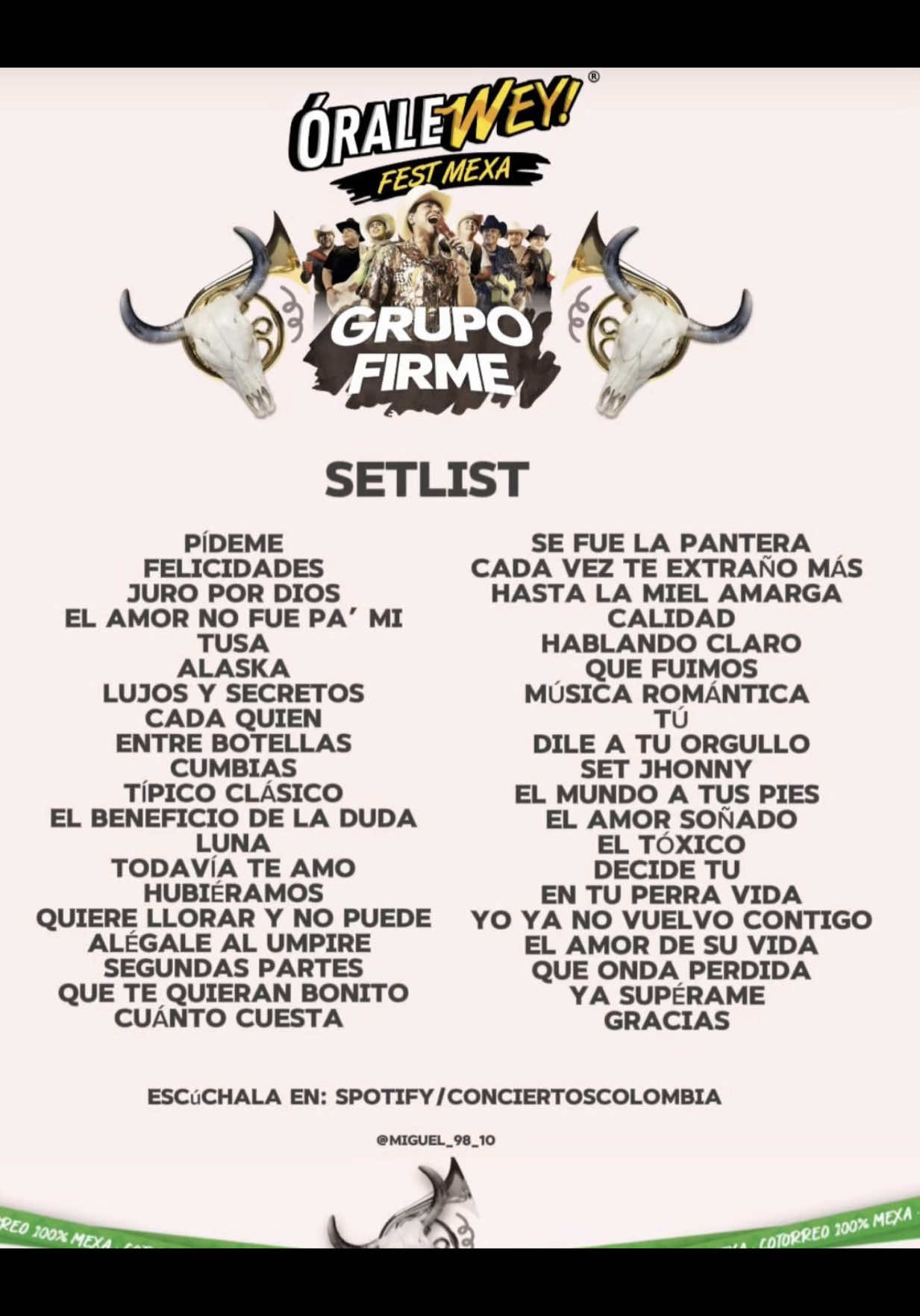 Setlist de Grupo Firme para las aproximadamente 3 horas de concierto en el Campín ¿qué dudas tienen para resolverlas desde el estadio? #grupofirme #grupofirmeoficial #grupofirmefans #elcampin #bogota