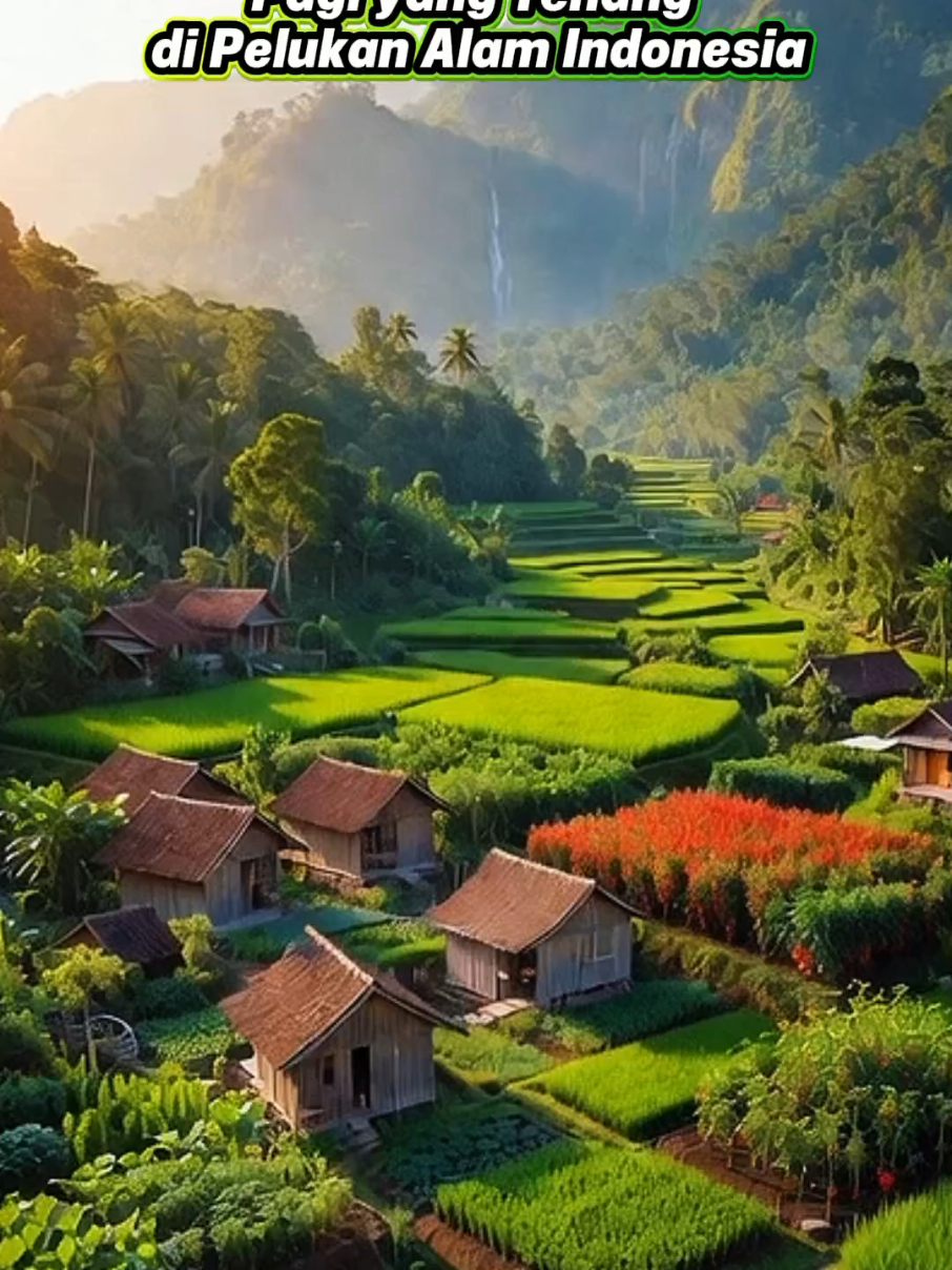 pagi yang tenang di pelukan alam pedesaan...#sawah #panoramaalam #anime #Alampedesaan 