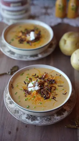 Soup Season !! Creamy Potato soup with crispy fried shallots ⭐️  Full detailed tips and instructions are on the blog as always !! Mxriyum.com  Ingredients: 3 tbsp olive oil 3 tbsp butter, unsalted chopped 1 large onion, minced 4-5 cloves garlic, grated 3-4 small celery stalks, finely chopped 1 tsp paprika 1 tsp white pepper 2 tsp garlic powder 1 1/2 tsp garlic powder 1 1/2 tsp fine sea salt 1 tsp black pepper 1/2 tsp powdered mustard 1/4-1/2 tsp red pepper flakes to preference 2 pounds gold potatoes, peeled and cut into 1 inch cubes 4 cups low sodium vegetable broth 1 cup whole milk 2 -3 cups heavy cream 1/2 cup sour cream 4 oz freshly grated sharp cheddar 1 tbsp corn starch + 1 tbsp water for corn starch slurry 2 oz freshly grated Parmesan Topping 2 shallots, thinly sliced 3-4 tbsp avocado oil Garnish chives or green onion dollops of sour cream a bit of freshly grated cheddar #soupseason #creamypotatosoup #souprecipe #DinnerIdeas 