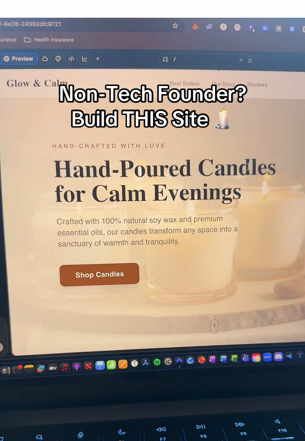 You don’t need to know code. You don’t need to know design. If you can describe your brand like a text message, AI can turn it into a homepage. I built this for a candle brand called “Glow & Calm” in minutes using Lovable. Share this with that friend who has a “big idea” but still no website. 👀 #lovabledev #ecommerce #candlebusiness #smallbusinessowner #shoplocal 