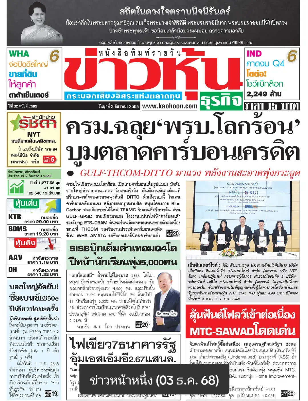 ข่าวหน้า 1 หนังสือพิมพ์ 