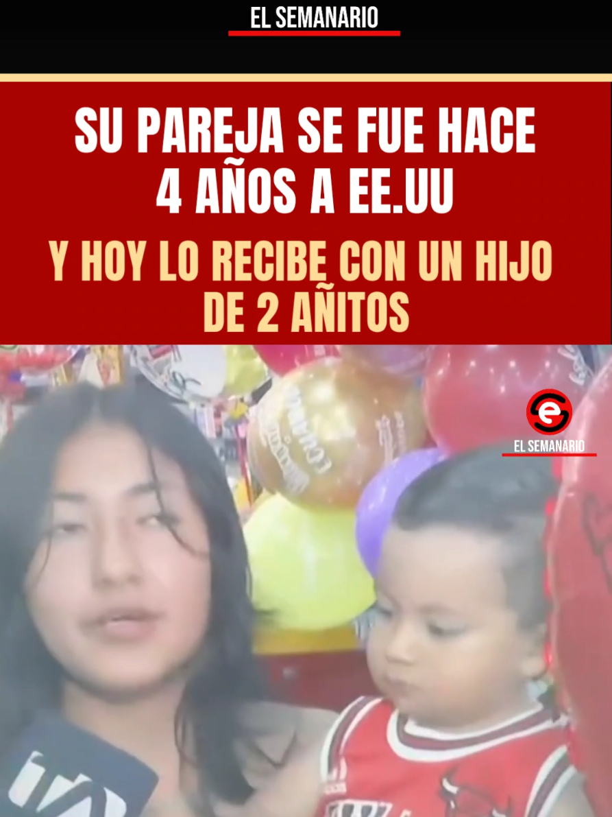 En redes sociales se viralizó la entrevista a una mujer que esperaba a su “marido” en el aeropuerto de Guayaquil, acompañada de un bebé de 2 años y un globo que decía “Bienvenido, papi”. Cuando le consultaron cuántos años llevaba sin ver a su pareja, indicó que no se veían desde hace 4 años. Luego aclaró que el niño es el hijastro de su pareja.