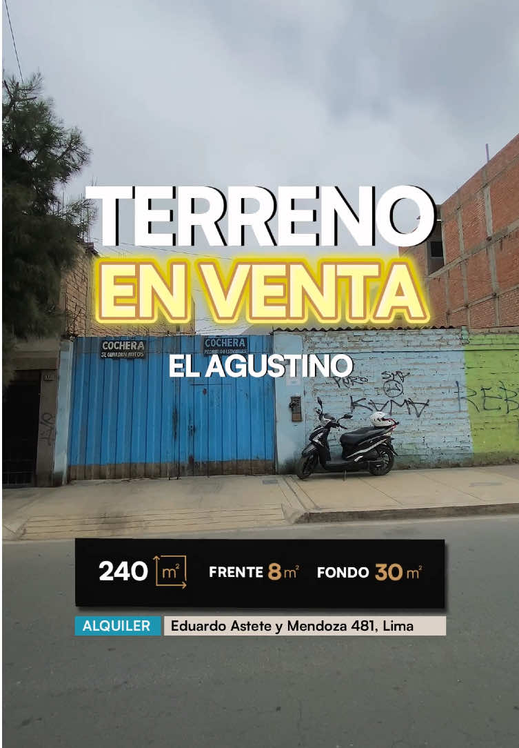 🚨Terrenos en venta o alquiler ⭐️ Se ubica en la zona más segura del Agustino, cerca a parques, colegios y la municipalidad 💰Terreno en Venta : $280k Oportunidad ideal para inversionistas, empresarios o propietarios 🔑 📐Metraje 240m2 Frente: 8m2 | Fondo: 30m2 📍Ubicado en LA CORPORACION - Jr. Eduardo Astete y Mendoza  💵 Terreno en Alquiler: S/3800 Uso para depósito, taller, servicio de cochera, etc. #terrenosenventa #elagustino #ventadeterrenos #terrenosbaratos #terrenosalcredito 