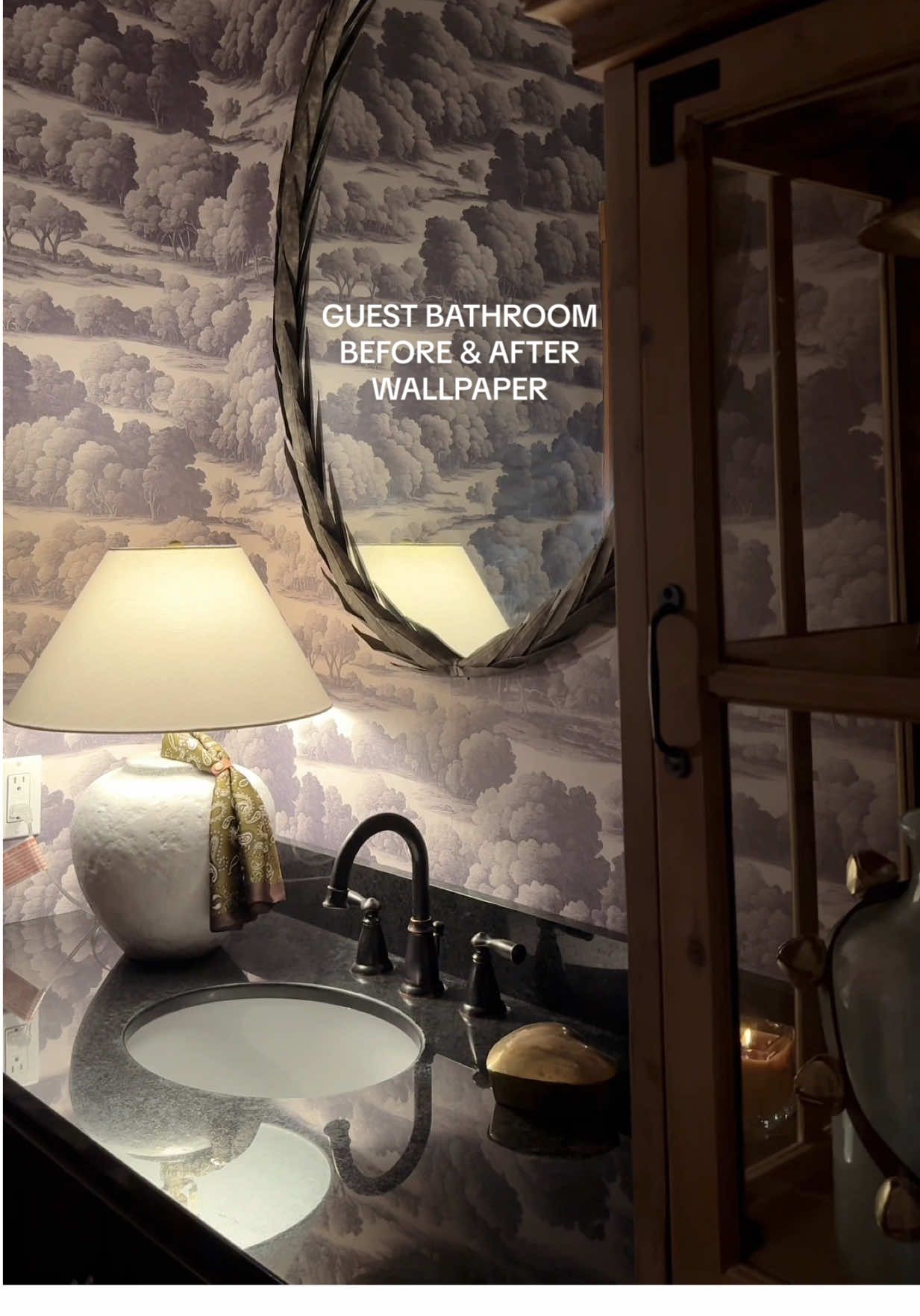 now I want to paint the ceiling & trim…  obsessed with @Artza & Co. #wallpaper✨  #bathroommakeover #DIY #bathroom 