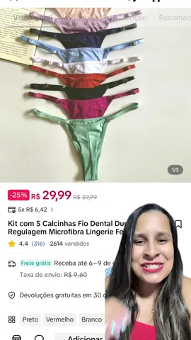 Kit 5 calcinhas fio dental com regulagem #ofertas #tiktokshop #promocao #ofertaespecial #barato 