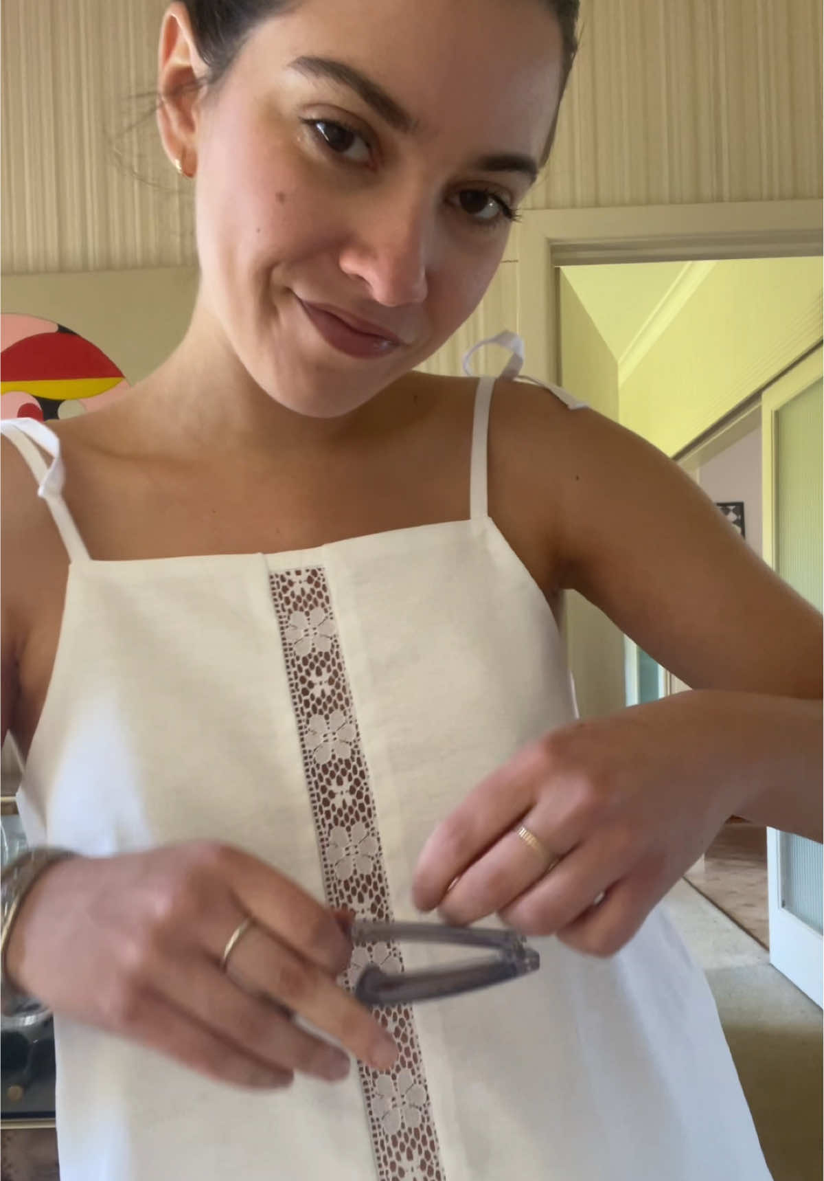 Me the moment the weather gets remotely warm #summeroutfit #femininefashion #feminineaesthetic #lacetop #linenset 